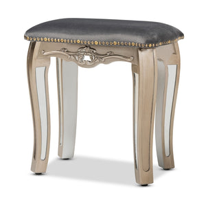 Baxton Studio Elgin Contemporary Glam and Luxe Velvet Fabric Upholstered Brushed Finished Wood and Mirrored Glass Ottoman Stool