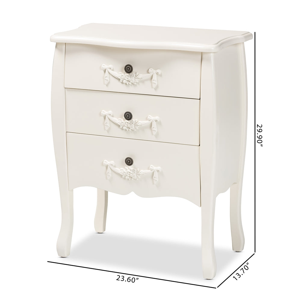 Baxton Studio Eliya Classic And Traditional White Finished Wood 3-Drawer Storage Cabinet