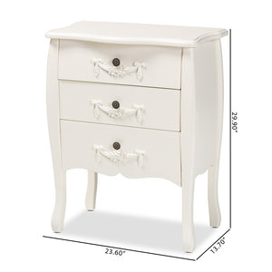 Baxton Studio Eliya Classic And Traditional White Finished Wood 3-Drawer Storage Cabinet