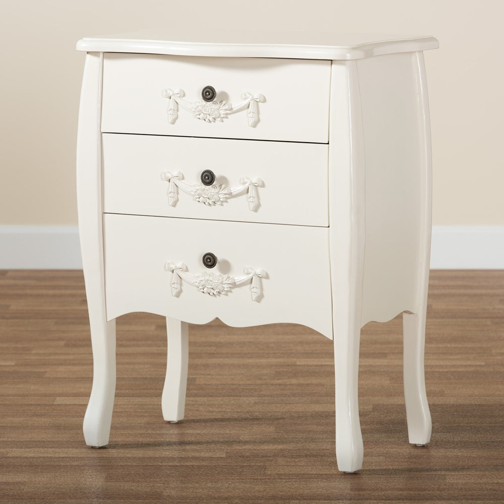 Baxton Studio Eliya Classic And Traditional White Finished Wood 3-Drawer Storage Cabinet