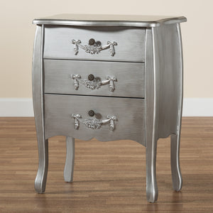 Baxton Studio Eliya Classic And Traditional Brushed Silver Finished Wood 3-Drawer Storage Cabinet