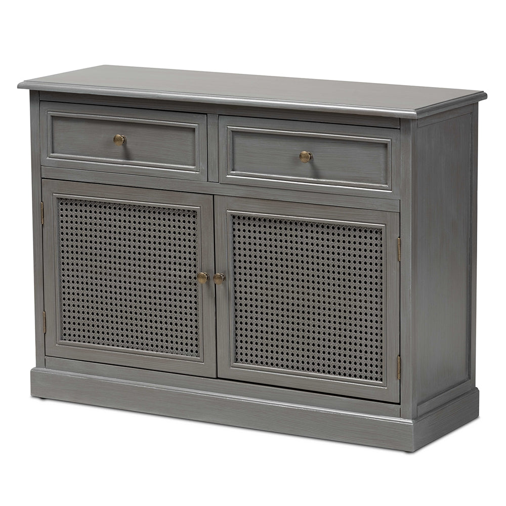 Baxton Studio Sheldon Modern and Contemporary Vintage Finished Wood and Synthetic Rattan 2-Door Dining Room Sideboard Buffet