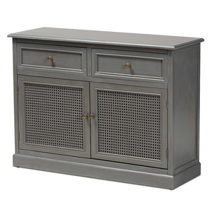 Baxton Studio Sheldon Modern and Contemporary Vintage Finished Wood and Synthetic Rattan 2-Door Dining Room Sideboard Buffet