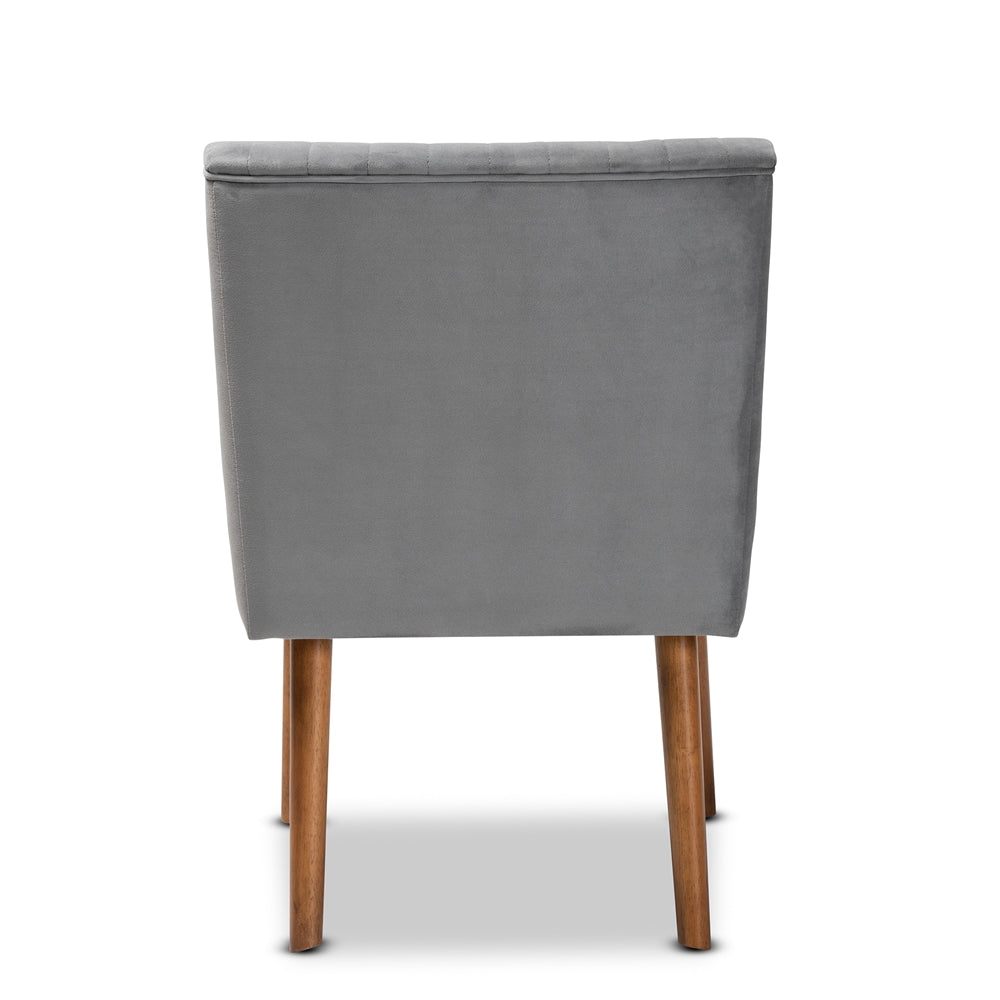 Baxton Studio Alvis Mid-Century Modern Grey Velvet Upholstered And Walnut Brown Finished Wood Dining Chair