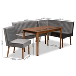 Load image into Gallery viewer, Baxton Studio Alvis Mid-Century Modern Grey Velvet Upholstered And Walnut Brown Finished Wood 4-Piece Dining Nook Set
