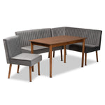 Load image into Gallery viewer, Baxton Studio Alvis Mid-Century Modern Grey Velvet Upholstered And Walnut Brown Finished Wood 4-Piece Dining Nook Set
