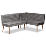 Load image into Gallery viewer, Baxton Studio Alvis Mid-Century Modern Grey Velvet Upholstered And Walnut Brown Finished Wood 2-Piece Dining Nook Banquette Set
