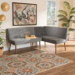 Load image into Gallery viewer, Baxton Studio Alvis Mid-Century Modern Grey Velvet Upholstered And Walnut Brown Finished Wood 2-Piece Dining Nook Banquette Set
