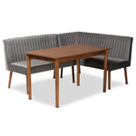 Load image into Gallery viewer, Baxton Studio Alvis Mid-Century Modern Grey Velvet Upholstered And Walnut Brown Finished Wood 3-Piece Dining Nook Set
