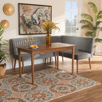 Load image into Gallery viewer, Baxton Studio Alvis Mid-Century Modern Grey Velvet Upholstered And Walnut Brown Finished Wood 3-Piece Dining Nook Set
