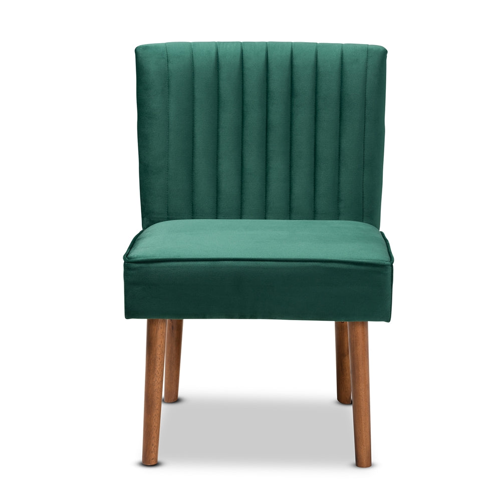 Baxton Studio Alvis Mid-Century Modern Emerald Green Velvet Upholstered And Walnut Brown Finished Wood Dining Chair