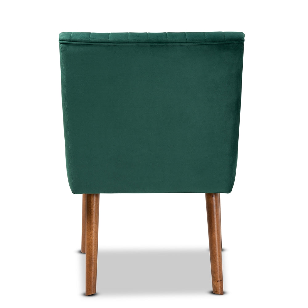 Baxton Studio Alvis Mid-Century Modern Emerald Green Velvet Upholstered And Walnut Brown Finished Wood Dining Chair