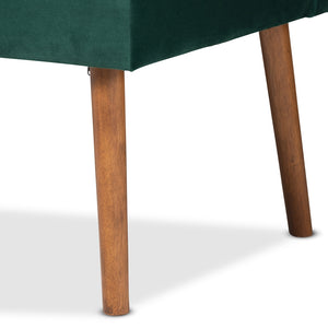 Baxton Studio Alvis Mid-Century Modern Emerald Green Velvet Upholstered And Walnut Brown Finished Wood 5-Piece Dining Nook Set