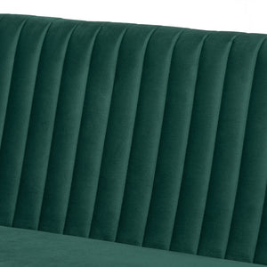 Baxton Studio Alvis Mid-Century Modern Emerald Green Velvet Upholstered And Walnut Brown Finished Wood 2-Piece Dining Nook Banquette Set