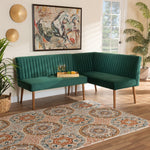 Load image into Gallery viewer, Baxton Studio Alvis Mid-Century Modern Emerald Green Velvet Upholstered And Walnut Brown Finished Wood 2-Piece Dining Nook Banquette Set
