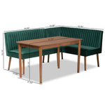 Load image into Gallery viewer, Baxton Studio Alvis Mid-Century Modern Emerald Green Velvet Upholstered And Walnut Brown Finished Wood 3-Piece Dining Nook Set
