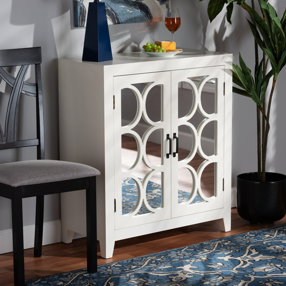 Baxton Studio Garcelle Modern And Contemporary White Finished Wood And Mirrored Glass 2-Door Sideboard