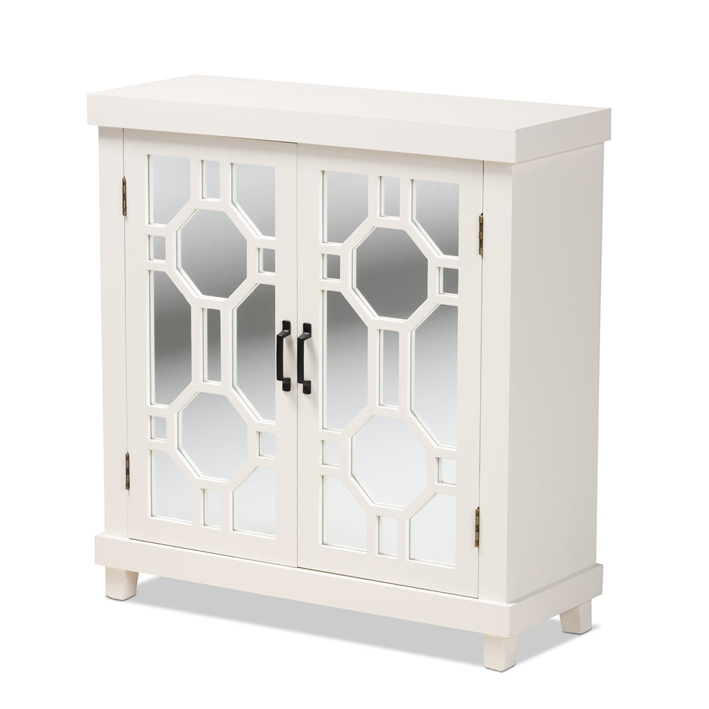 Baxton Studio Carlena Modern And Contemporary White Finished Wood And Mirrored Glass 2-Door Sideboard