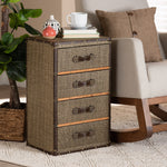 Load image into Gallery viewer, Baxton Studio Owen Mid-Century Modern Brown Fabric Upholstered 4-Drawer Accent Storage Cabinet
