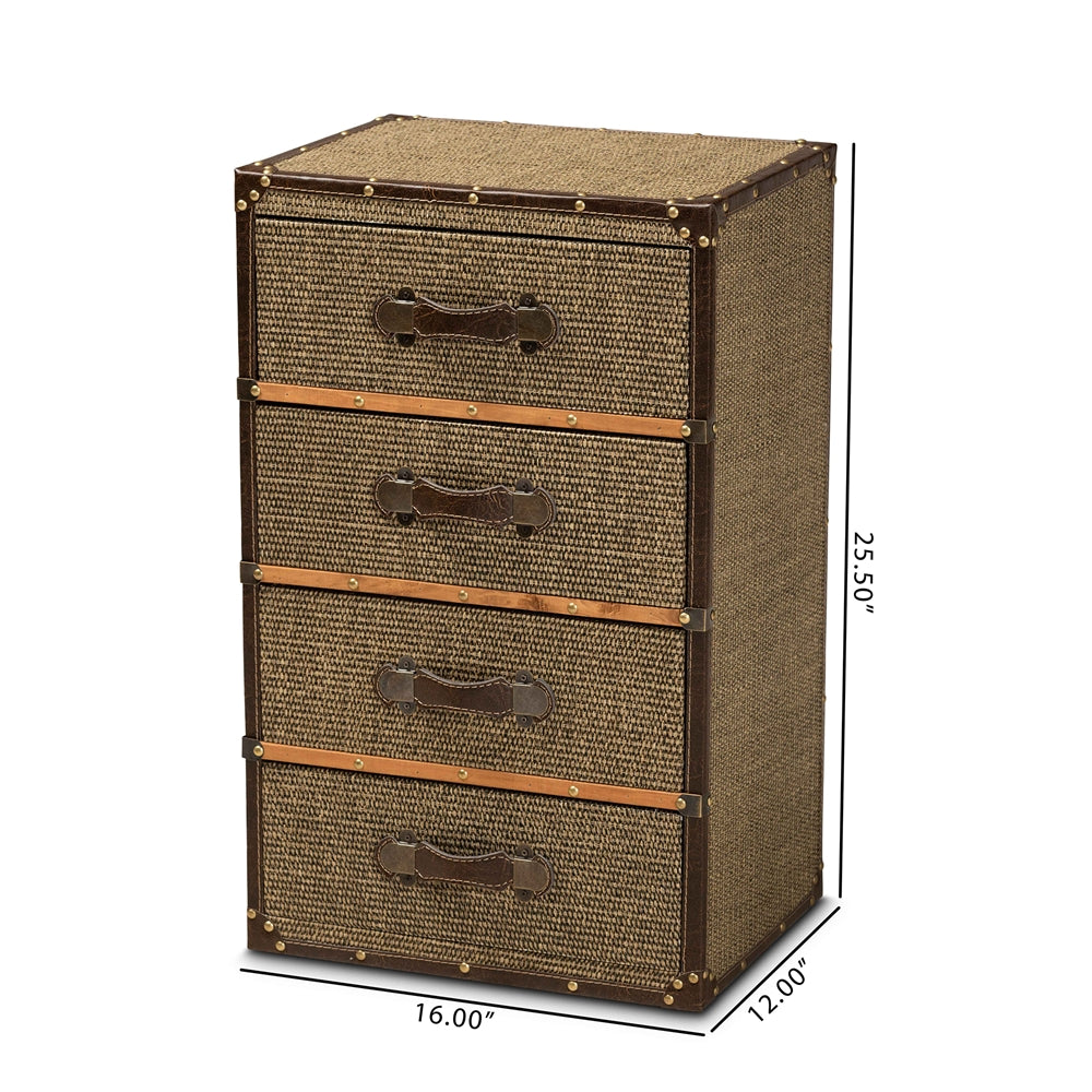 Baxton Studio Owen Mid-Century Modern Brown Fabric Upholstered 4-Drawer Accent Storage Cabinet