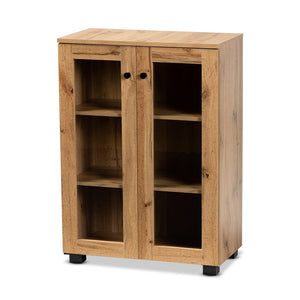 Baxton Studio Mason Modern and Contemporary Finished Wood 2-Door Storage Cabinet with Glass Doors