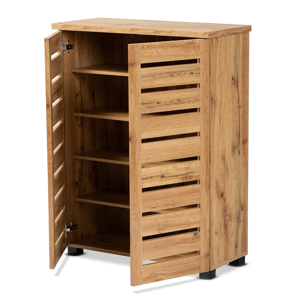 Baxton Studio Adalwin Modern And Contemporary Oak Brown Finished Wood 2-Door Shoe Storage Cabinet