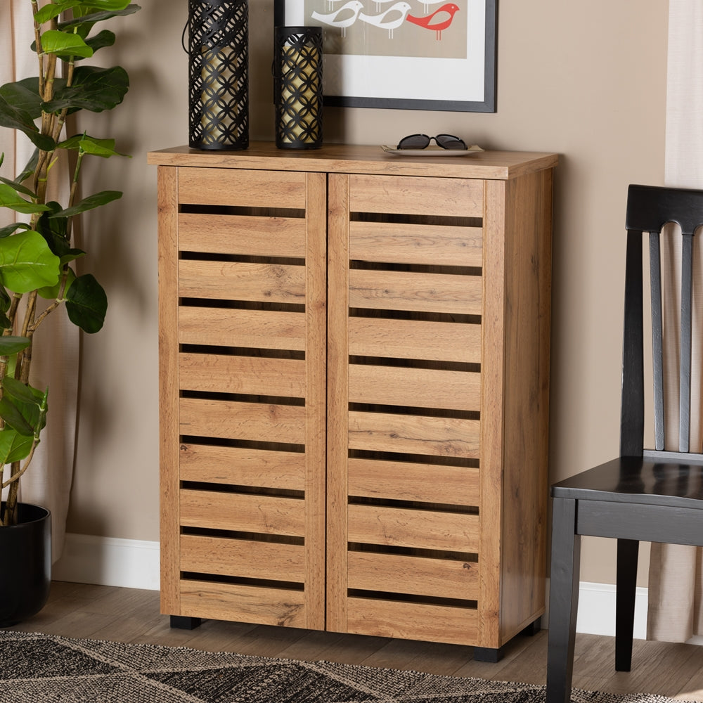 Baxton Studio Adalwin Modern And Contemporary Oak Brown Finished Wood 2-Door Shoe Storage Cabinet