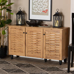 Load image into Gallery viewer, Baxton Studio Winda Modern And Contemporary Oak Brown Finished Wood 3-Door Shoe Cabinet
