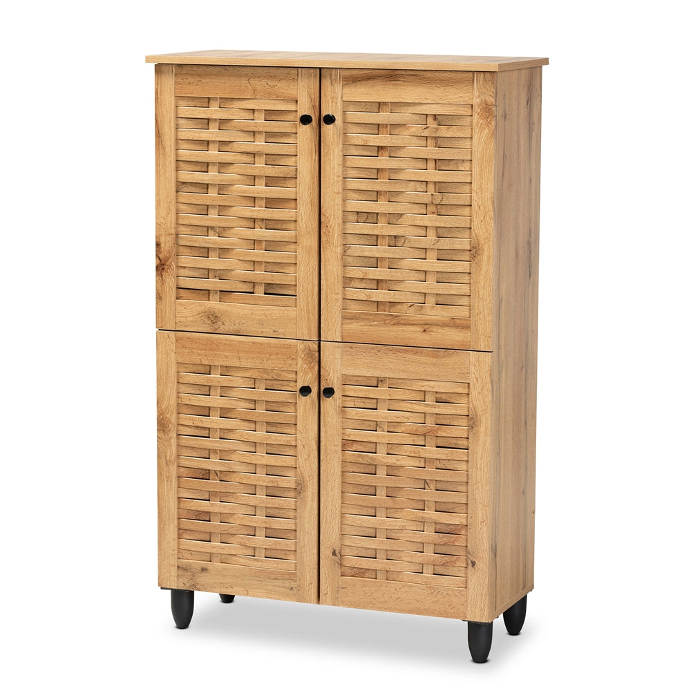 Baxton Studio Winda Modern and Contemporary Finished Wood 4-Door Shoe Storage Cabinet