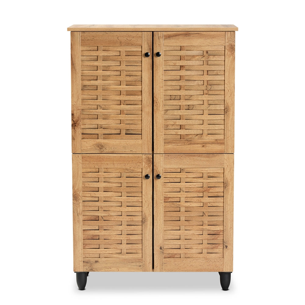 Baxton Studio Winda Modern And Contemporary Oak Brown Finished Wood 4-Door Shoe Storage Cabinet