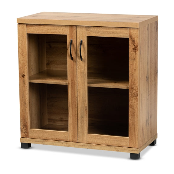 Baxton Studio Zentra Modern and Contemporary Finished Wood 2-Door Storage Cabinet with Glass Doors