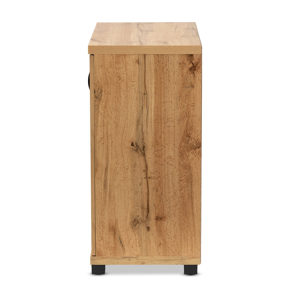 Baxton Studio Zentra Modern And Contemporary Oak Brown Finished Wood 2-Door Storage Cabinet With Glass Doors