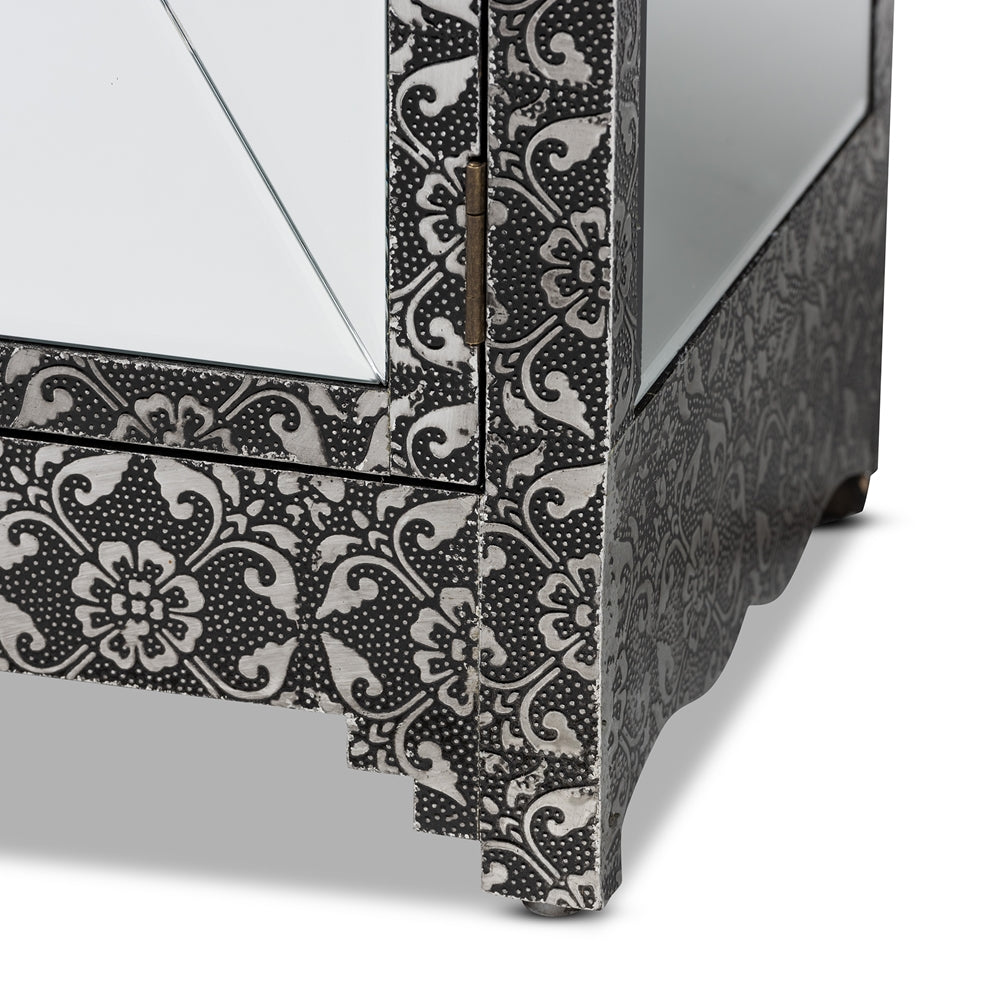 BAXTON STUDIO WYCLIFF INDUSTRIAL GLAM AND LUXE SILVER FINISHED METAL AND MIRRORED GLASS 1-DRAWER SIDEBOARD BUFFET