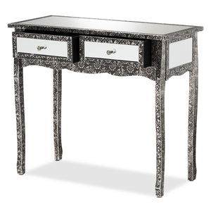 Baxton Studio Wycliff Industrial Glam And Luxe Silver Finished Metal And Mirrored Glass 2-Drawer Console Table