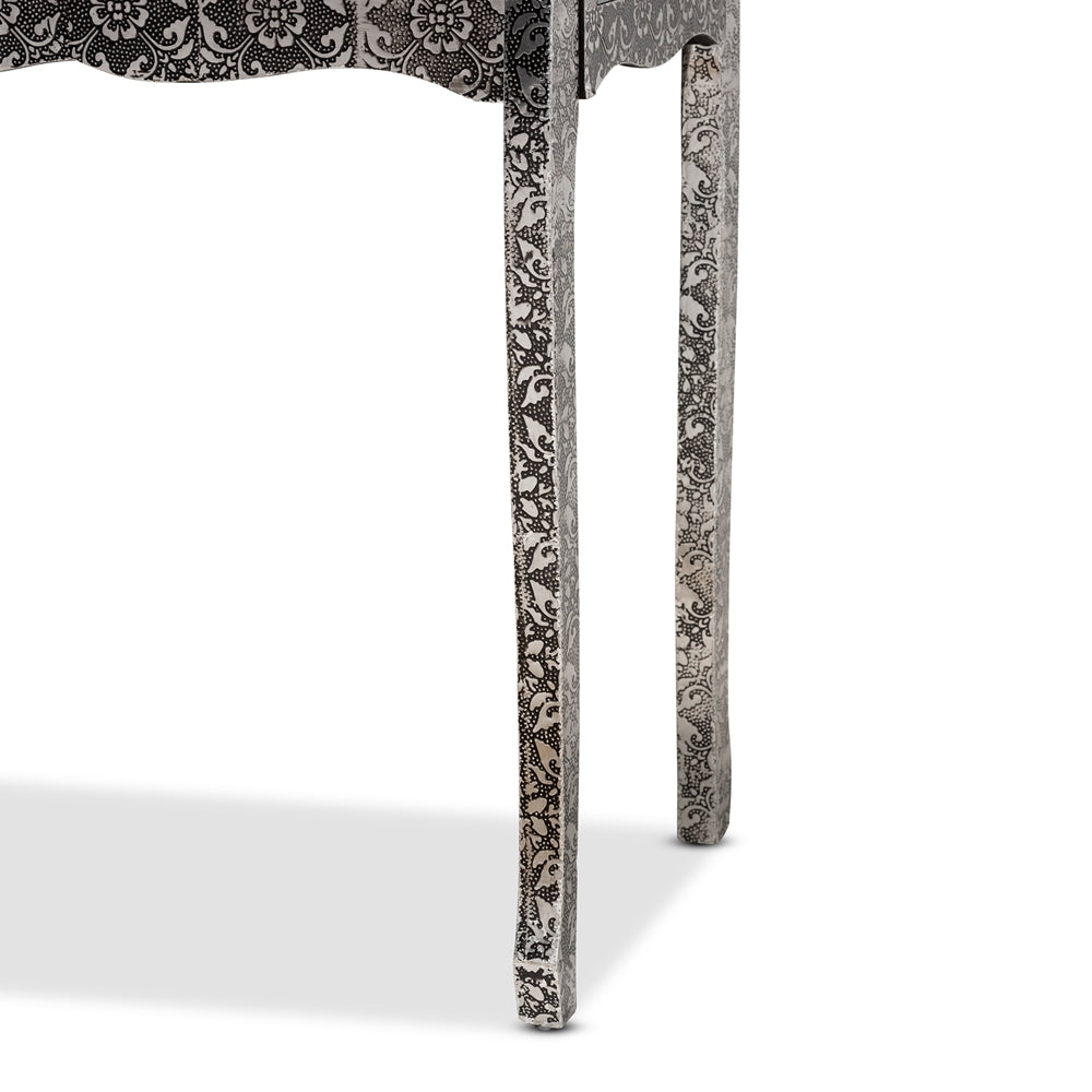 BAXTON STUDIO WYCLIFF INDUSTRIAL GLAM AND LUXE SILVER FINISHED METAL AND MIRRORED GLASS 2-DRAWER CONSOLE TABLE