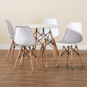 Baxton Studio Jaspen Modern And Contemporary White Finished Polypropylene Plastic And Oak Brown Finished Wood 5-Piece Dining Set