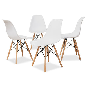 Baxton Studio Jaspen Modern And Contemporary White Finished Polypropylene Plastic And Oak Brown Finished Wood 4-Piece Dining Chair Set