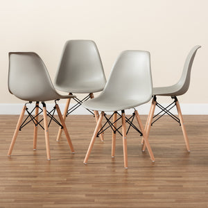 Baxton Studio Jaspen Modern And Contemporary Beige Finished Polypropylene Plastic And Oak Brown Finished Wood 4-Piece Dining Chair Set