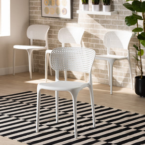 Baxton Studio Rae Modern And Contemporary White Finished Polypropylene Plastic 4-Piece Stackable Dining Chair Set