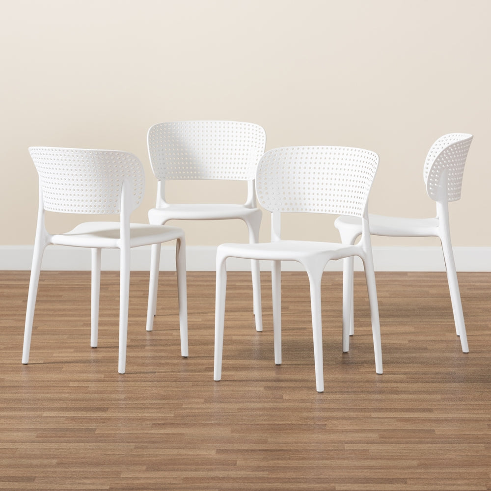 Baxton Studio Rae Modern And Contemporary White Finished Polypropylene Plastic 4-Piece Stackable Dining Chair Set