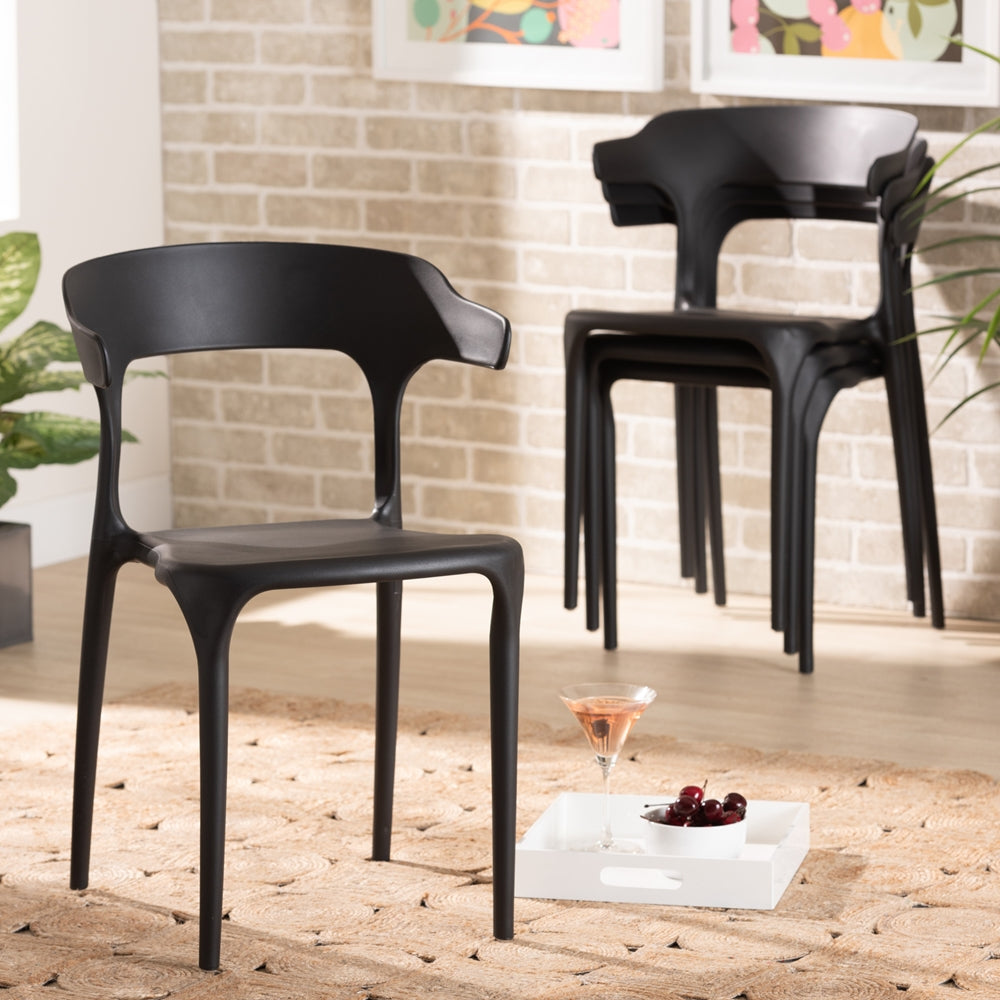 Baxton Studio Gould Modern Transtional Black Plastic 4-Piece Dining Chair Set