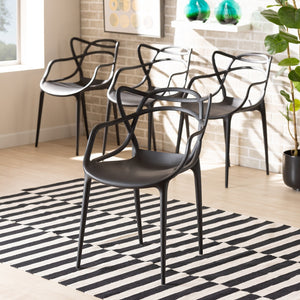 Baxton Studio Landry Modern And Contemporary Black Finished Polypropylene Plastic 4-Piece Stackable Dining Chair Set