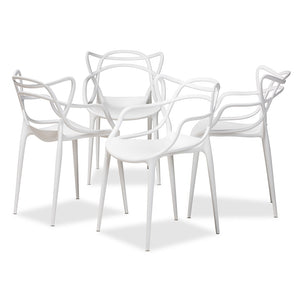 Baxton Studio Landry Modern And Contemporary White Finished Polypropylene Plastic 4-Piece Stackable Dining Chair Set