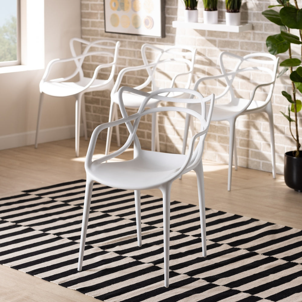 Baxton Studio Landry Modern And Contemporary White Finished Polypropylene Plastic 4-Piece Stackable Dining Chair Set