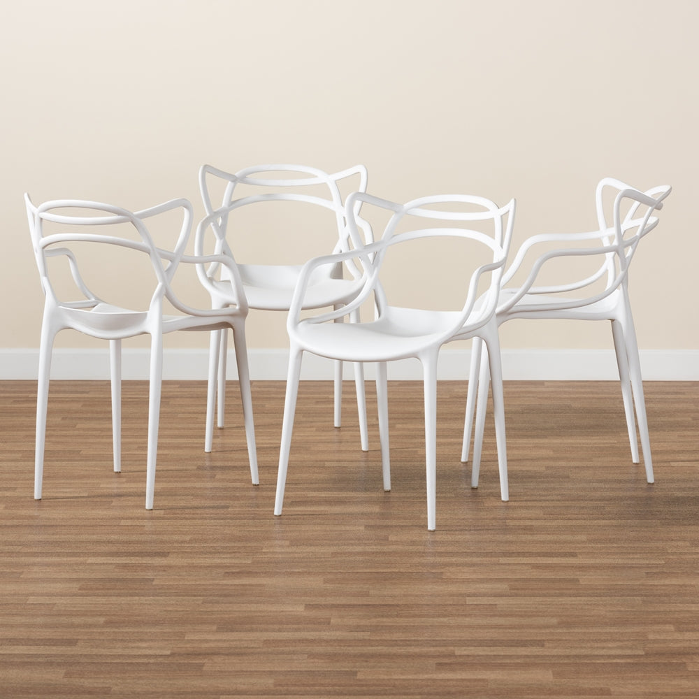 Baxton Studio Landry Modern And Contemporary White Finished Polypropylene Plastic 4-Piece Stackable Dining Chair Set