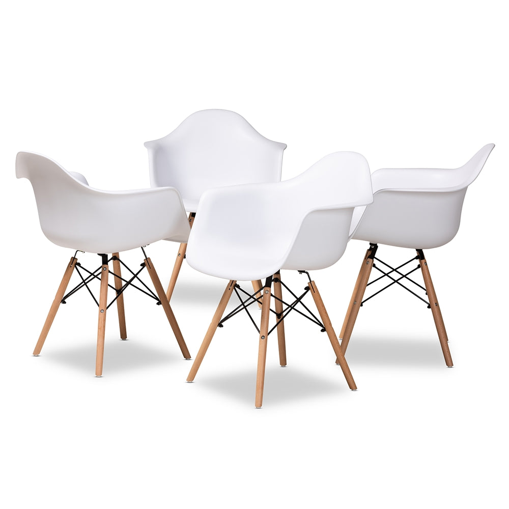 Baxton Studio Galen Modern And Contemporary White Finished Polypropylene Plastic And Oak Brown Finished Wood 4-Piece Dining Chair Set