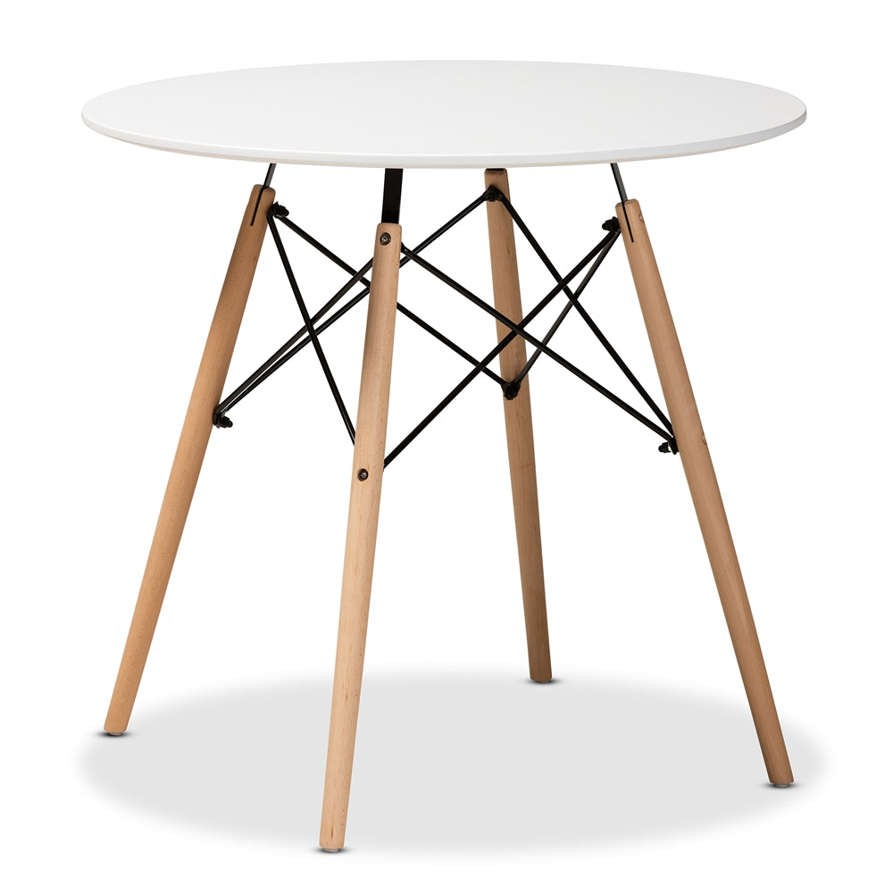 Baxton Studio Varen Modern And Contemporary White Finished Polypropylene Plastic And Oak Brown Finished Wood Dining Table