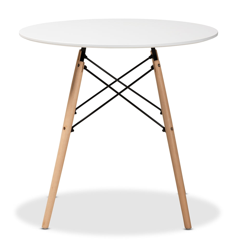 Baxton Studio Varen Modern And Contemporary White Finished Polypropylene Plastic And Oak Brown Finished Wood Dining Table