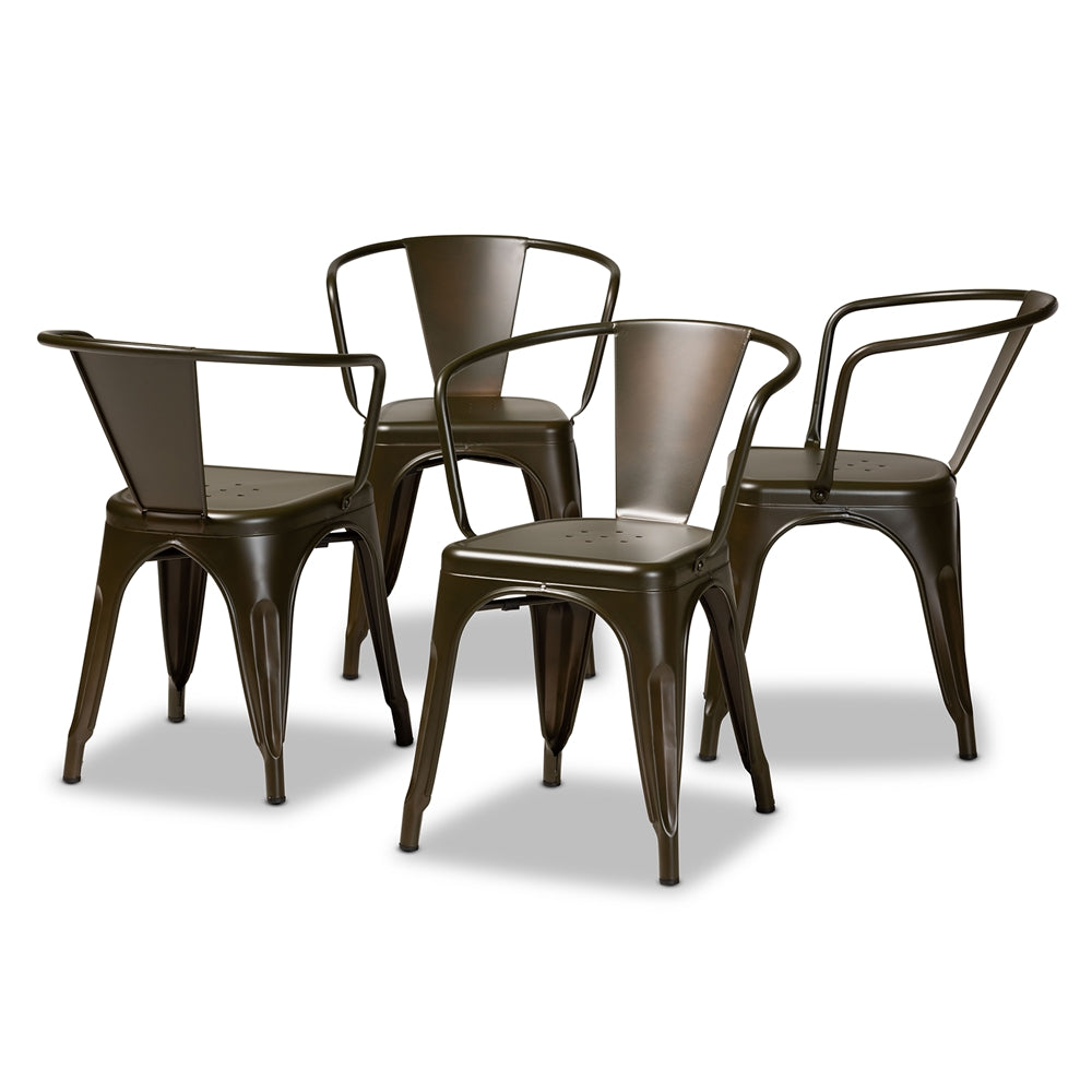 Baxton Studio Ryland Modern Industrial Brown Finished Metal 4-Piece Dining Chair Set