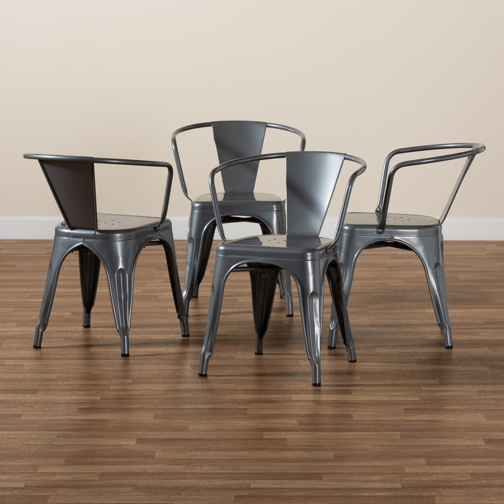 Baxton Studio Ryland Modern Industrial Grey Finished Metal 4-Piece Dining Chair Set